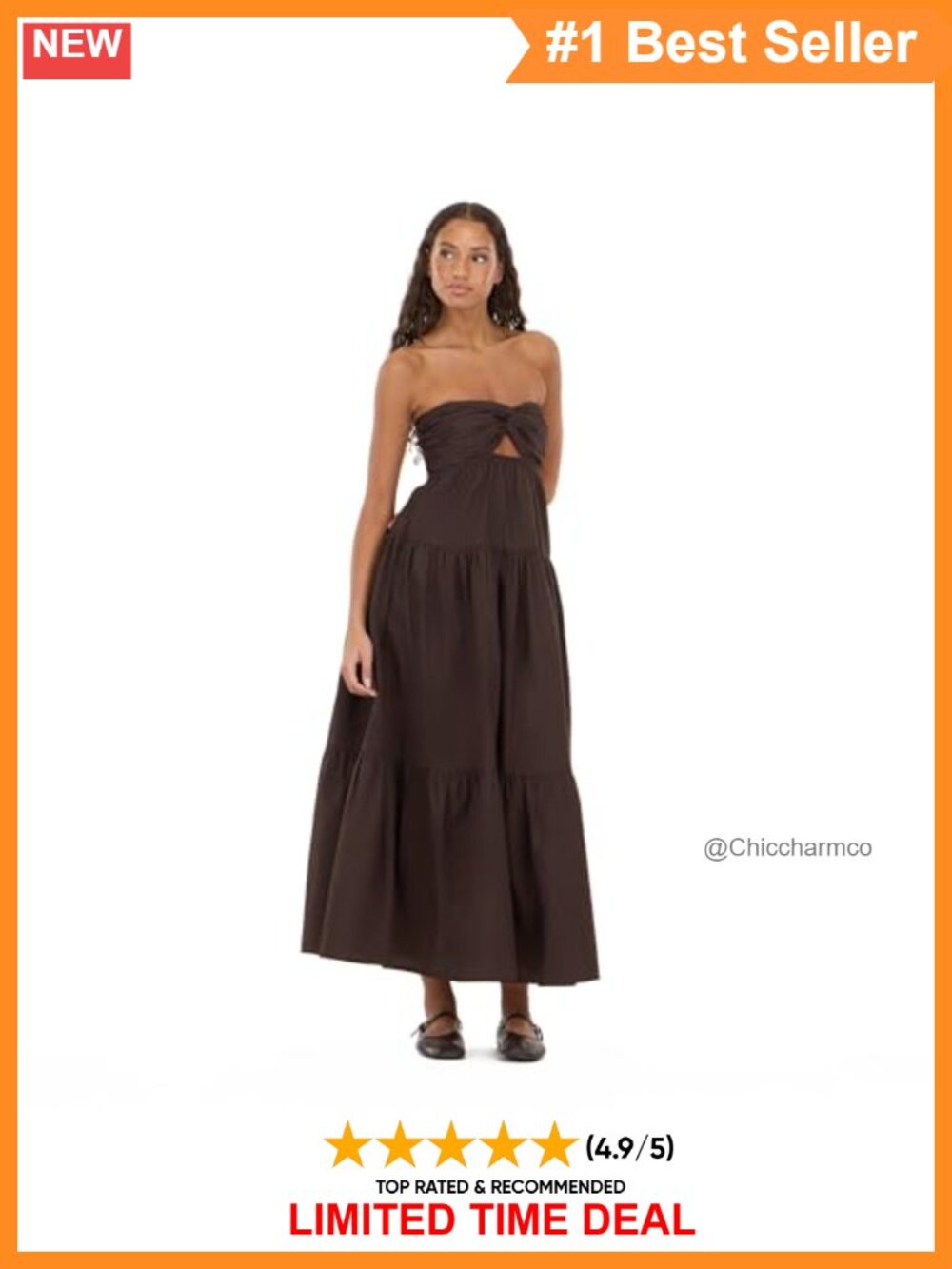 Maxi Dress with Twist Front Sweetheart Neck Asymmetric Neck Slim Fit